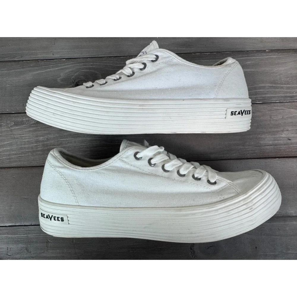 SeaVees Monterey Sneaker Platform Bleach‎ White Canvas Womens 9 California